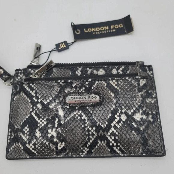NWT London Fog DANICA Python Womens Wristlet Double Pouch Snake Black White - Picture 6 of 10